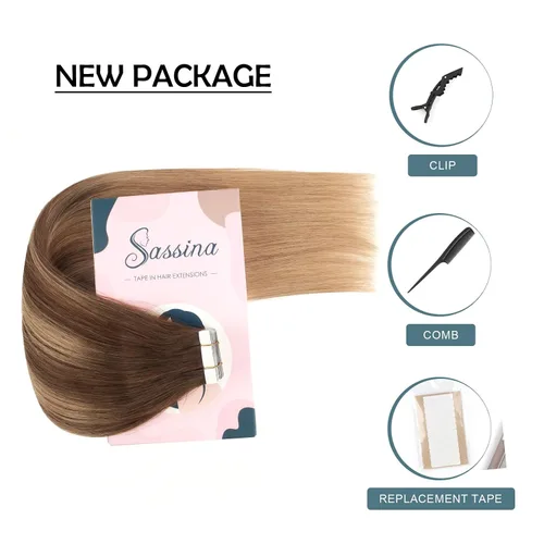 Miniatura 6 de Sassina Extensiones de Cabello Humano con Cinta Negro Azabache 12 Pulgadas 30g/paquete 20pcs Liso Sin Costuras Trama de Piel Extensiones de Cabello