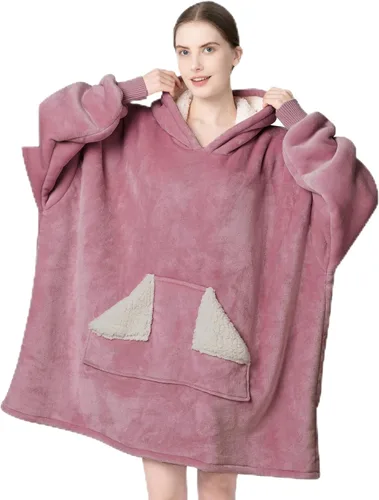Miniatura 16 de Touchat - Manta con capucha portátil, sudadera con capucha de forro polar sherpa de gran tamaño con bolsillo gigante y mangas para adulto, regalo