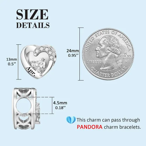 Miniatura 20 de SEVENWELL Dijes de piedra natal con flor grabada para el mes de nacimiento, pulsera de plata de ley 925, feliz cumpleaños para mujer