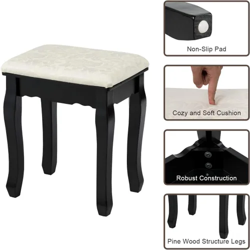 Miniatura 9 de Giantex Juego de tocador con espejo iluminado, mesa de maquillaje con 10 luces rosadas, escritorio de tocador moderno con taburete acolchado, 3