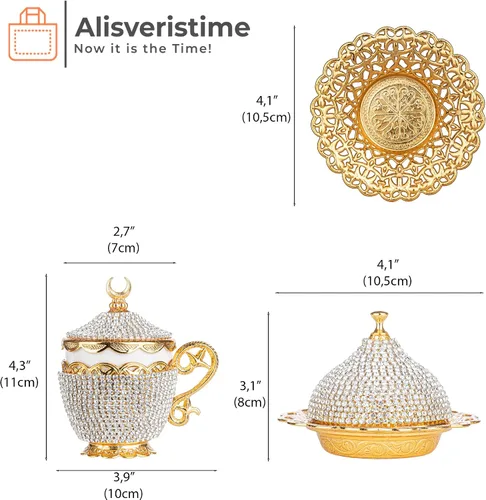 Miniatura 3 de Alisveristime Juego de 27 tazas otomanas de café turco griego árabe para servir, platillo de cristal (Gelincik) – Juego tradicional hecho a mano