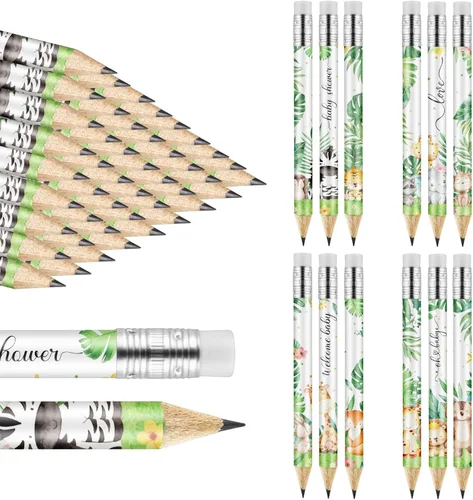 Tinlade 60 lápices de golf de animales de la selva para baby shower con borradores, minilápices afilados para niños pequeños para la escuela en