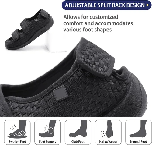Miniatura 5 de Sandalias para diabéticos de punta abierta para mujeres y hombres, anchas, ajustables, para artritis, edema, para ancianos, zapatos de casa