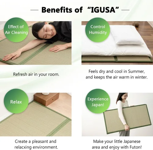 Miniatura 5 de EMOOR Alfombrilla de tatami japonés, tamaño individual, hierba natural de Rush (sin teñir), colchón plegable Igusa para el suelo para dormir