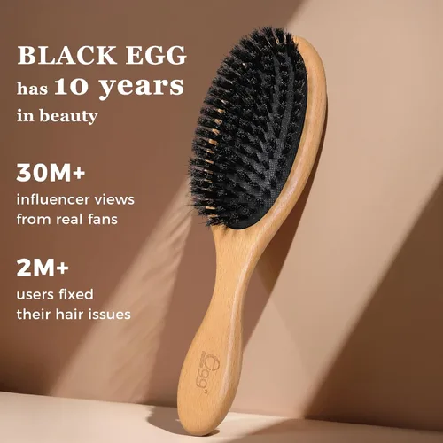 Miniatura 5 de BLACK EGG Cepillo de cerdas de jabalí para mujeres, hombres y niños, cerdas naturales suaves para cabello delgado y fino, restaura brillo y textura
