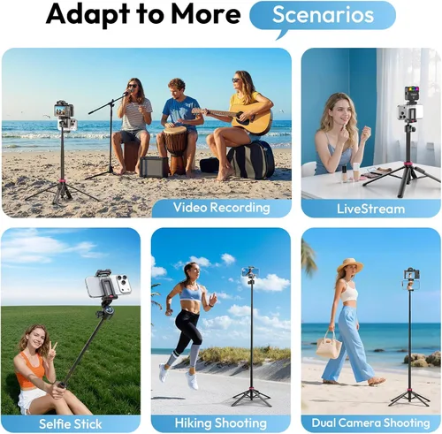 Miniatura 8 de ULANZI Trípode para teléfono abierto automático de 0.01s con control remoto, MT44B 59 pulgadas para selfie stick trípode con doble montaje