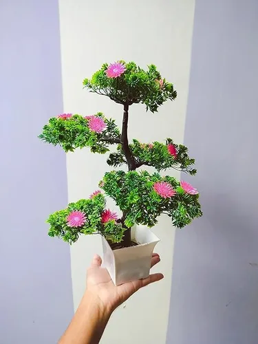 Miniatura 5 de Árbol bonsái artificial, planta bonsái artificial para decoración del hogar, plantas de interior, árbol de gran tamaño con flores (flores rosadas)