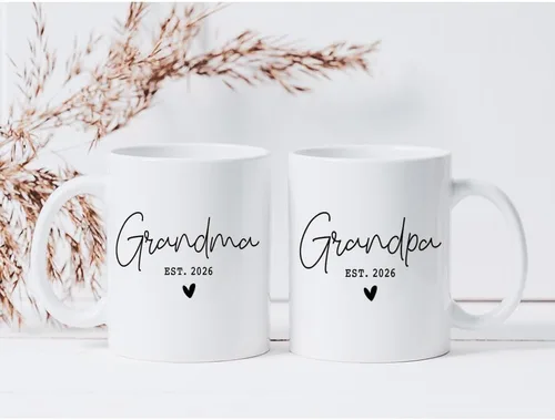 Miniatura 4 de EST 2026 - Juego de tazas para abuelos, regalo para abuelos nuevos, revelación de embarazo, taza de anuncio, regalos para abuelo, abuela primeriza