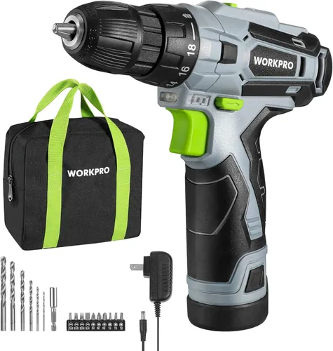 Miniatura 10 de WORKPRO Juego de Taladro Atornillador Inalámbrico Rosa, Kit de Herramientas de Atornillador Eléctrico de 12V, Portabrocas sin Llave de 3/8