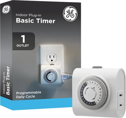 GE Temporizador de Enchufe Mecánico para Interiores de 24 Horas, 1 Toma Polarizada, Temporizadores para Enchufes Eléctricos de Interiores,