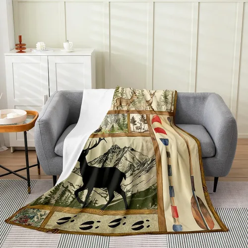 Miniatura 32 de Manta de forro polar de ciervo bohemio, tamaño individual, manta temática de caza de vida silvestre, decoración de cabaña, manta mullida para sofá