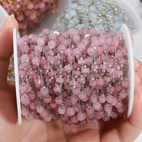 Miniatura 3 de GIOTEL Cadena de cuentas de piedra natural de acero inoxidable de 3.3 ft para pulseras hechas a mano, collares, collares, materiales de fabricación