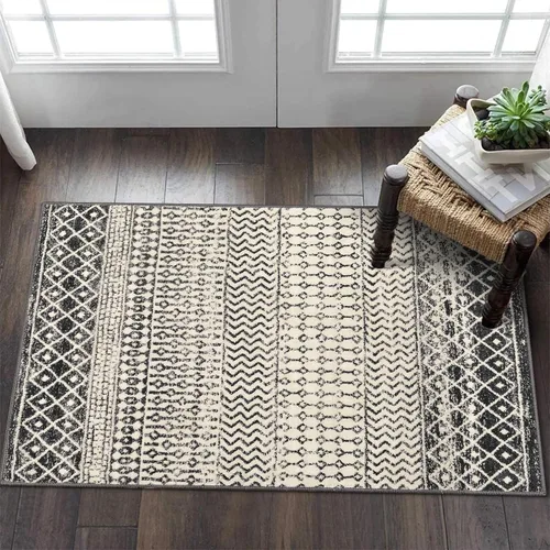 Miniatura 7 de Alfombra marroquí de área de 2x3 pies, color negro desgastado, alfombra de entrada antideslizante pequeña, suave, de pelo bajo, lavable, tapete