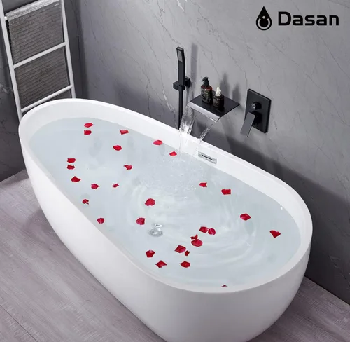 Miniatura 2 de DASAN - Grifo de llenado de bañera de montaje en pared mejorado con ducha de mano, grifo de bañera moderno montado en la pared negro mate de alto