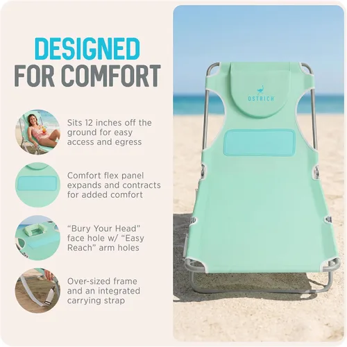 Miniatura 5 de Ostrich The Ladies - Tumbona cómoda con soporte para el pecho, plegable y portátil reclinable para exteriores, patio, playa, césped, camping, Verde