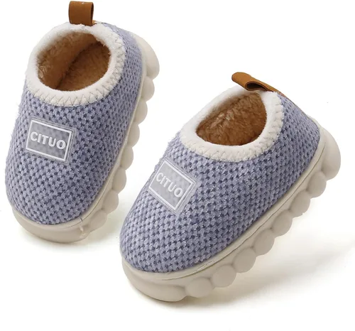 Miniatura 6 de WILLFUN Pantuflas de forro polar unisex para niños y niñas, zapatos cálidos de invierno para interiores y exteriores para niños pequeños