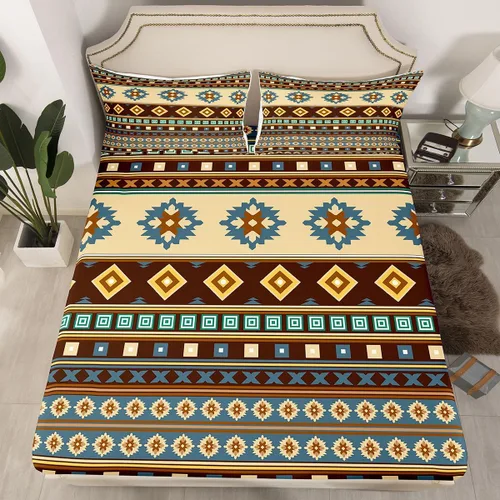Miniatura 20 de Juego de sábanas bajeras de diseño nativo americano del suroeste para niños, niñas y adolescentes, juego de ropa de cama tribal para niños, niñas