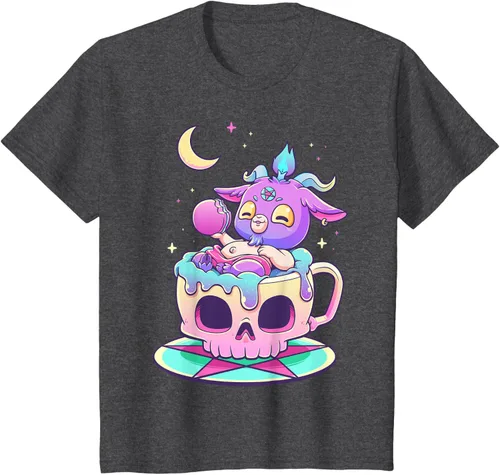 Miniatura 28 de Kawaii Pastel Goth Cute espeluznante Pentáculo Baphomet - Camiseta de cabra, Negro