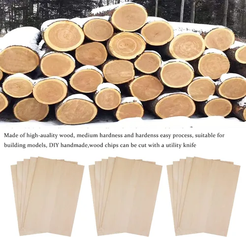 Miniatura 3 de 15 paquetes de hojas de madera de tilo, madera sin terminar, hojas de madera contrachapada delgadas para manualidades, casa, aeronave, barco, artes