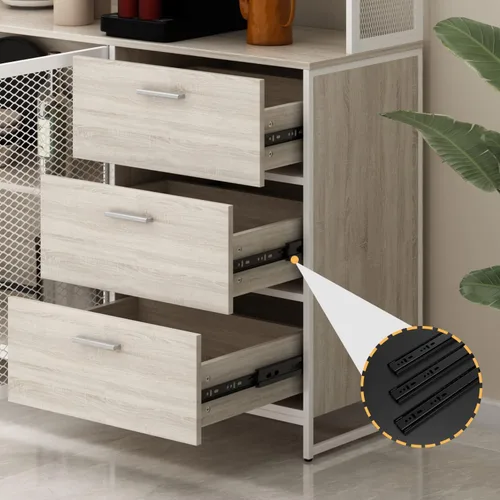 Miniatura 7 de AGOTENI Armario grande de cocina, armario de almacenamiento con 3 puertas de metal, 3 cajones y estante para microondas, para almacenamiento abierto