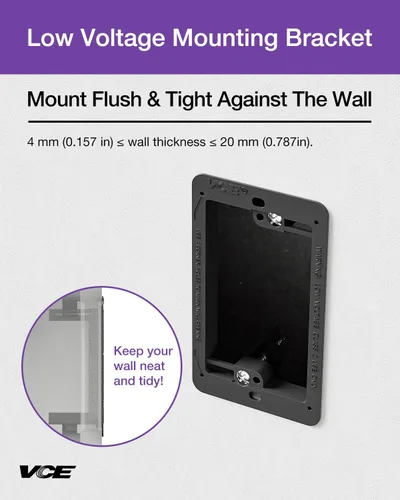 Miniatura 2 de VCE Soporte de montaje de bajo voltaje (1 banda, paquete de 5) para placa de pared de una sola banda, cables de teléfono, cables de red, HDMI, Negro