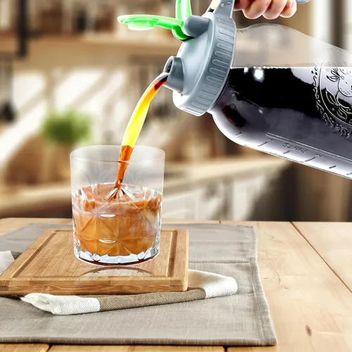Miniatura 5 de Cafetera de cerveza fría de 64 onzas, jarra de té helado con colador, juego de 2 jarras de vidrio de medio galón con tapa de boquilla, jarra de agua
