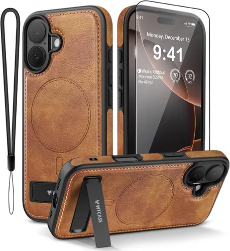 Miniatura 8 de WTCASE Funda magnética de piel para iPhone 17, soporte invisible integrado [compatible con Magsafe], funda protectora delgada con función atril
