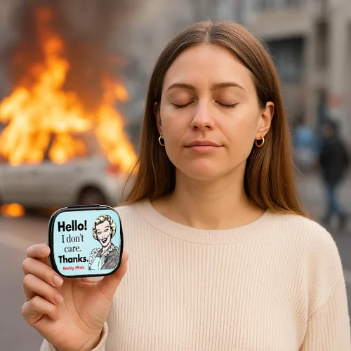 Miniatura 4 de I Don't Care Thanks Mints – Wintergreen Breath Mints – Regalo novedoso de dulces para mujeres – Lata coleccionable con bisagras de caramelo sin