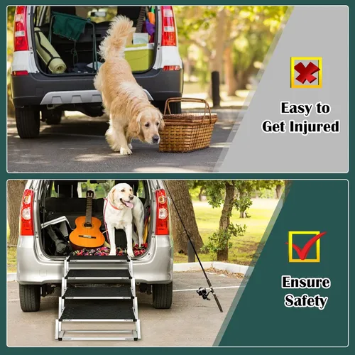 Miniatura 7 de Rampa para perros para automóvil, escalera extra ancha para perros grandes para automóvil, escalones para mascotas de aluminio ligero plegables