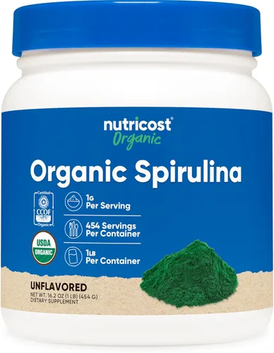 Nutricost Polvo de Espirulina Orgánica 454 Gramos, 1 Libra - Espirulina Orgánica Certificada Pura