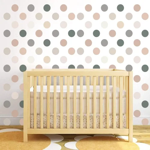 Miniatura 7 de 50 calcomanías neutras de puntos bohemios – Decoración de pared de círculos pastel para cuarto de bebé, habitación de niños – murales de vinilo