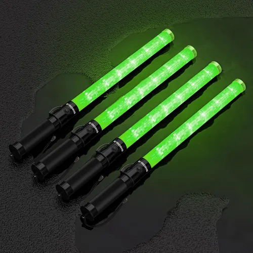Miniatura 15 de E-riding Paquete de 20 varitas de tráfico, varita de control de tráfico roja de 21 pulgadas con 3 modos de parpadeo y clip lateral, bastón de Rojo