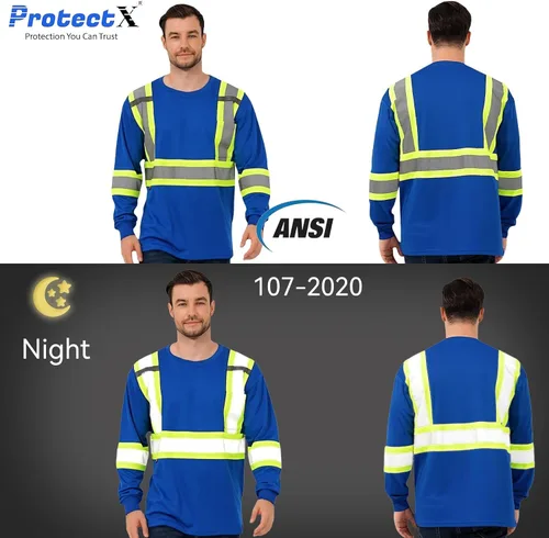 Miniatura 3 de ProtectX Camisas de manga larga de alta visibilidad, camiseta de seguridad reflectante de alta visibilidad para hombres y mujeres, camisa de Azul