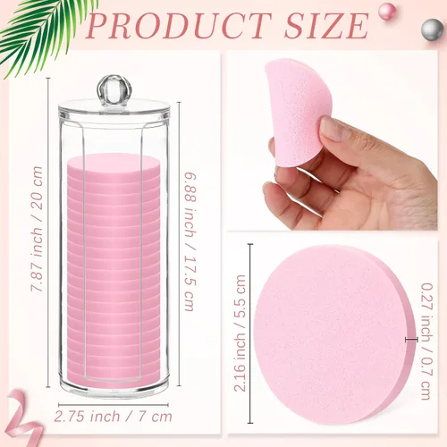 Miniatura 2 de Dandat 20 esponjas redondas de maquillaje con recipiente acrílico, esponja cosmética compacta, almohadilla de espuma redonda, maquillaje facial
