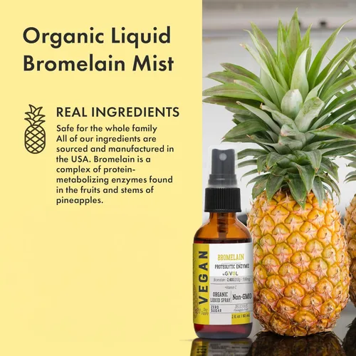 Miniatura 2 de Extracto de piña líquido de bromelina cruda orgánica, potencia mejorada, 500 mg, para niños y adultos, sin OMG, 2.0 fl oz, suministro para 120 días