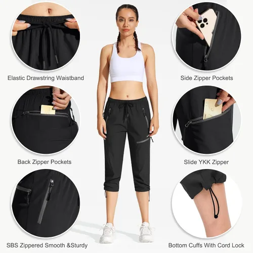 Miniatura 4 de MOCOLY - Pantalones de senderismo, con cintura elástica, secado rápido, ligeros, para el aire libre, resistentes al agua, protección solar FPS 50+