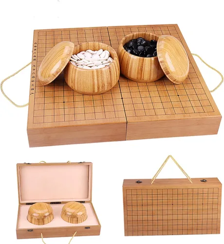 19x19 / Juego de Go de Alta Calidad en Caja de Regalo con Tablero de Piedras de Melamina Convexas Únicas y Juego de Cuencos de Bambú