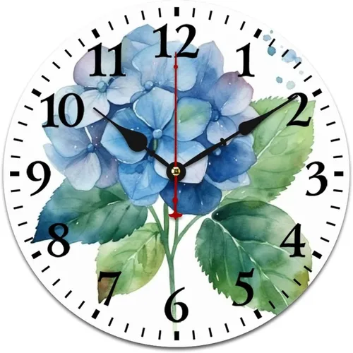 Miniatura 16 de Reloj de pared de madera de 10 pulgadas, acuarela, rústico, eucalipto, reloj de pared de madera rústica, cuarzo, sin tictac, número arábigo, hoja