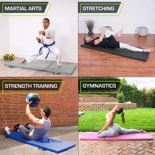 Miniatura 5 de ProSource Tri-Fold Folding Thick Exercise Mat 6’x2’ with Carrying Handles for MMA, Gymnastics, Stretching, Core Workouts