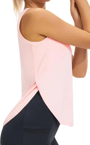 Miniatura 4 de Camisetas sin mangas de entrenamiento de seda de hielo para mujer, de secado fresco, sin mangas, holgadas, camisetas de yoga largas atléticas