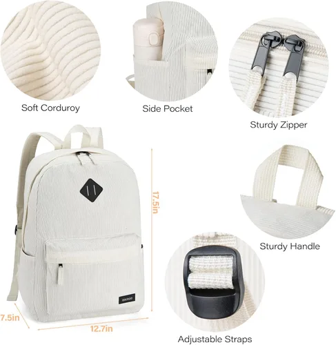 Miniatura 3 de BIKROD Mochila para niñas, mochila escolar beige para adolescentes y niños, mochila ligera de pana suave casual para mujeres, mochila grande