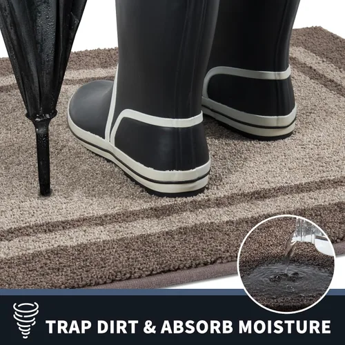Miniatura 5 de PURRUGS Tapete para puerta con atrapamiento de suciedad, 20 x 32 pulgadas, antideslizante, lavable a máquina, tapete de entrada, tapete para puerta