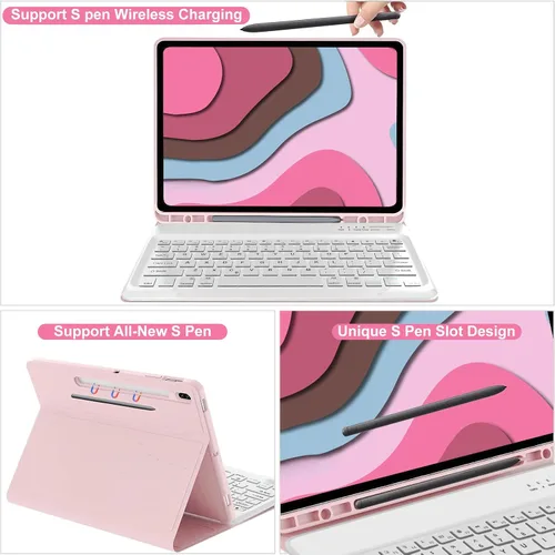 Miniatura 4 de Funda de teclado para Samsung Galaxy Tab S7 FE (5G)/S8 Plus/S7 Plus de 12.4 pulgadas Teclado Bluetooth magnético desmontable Funda protectora