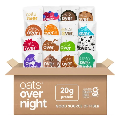 Oats Overnight Paquete de variedad definitivo - Batido proteico para el desayuno alto en proteínas, 5g de fibra - Harina de avena sin gluten, avena