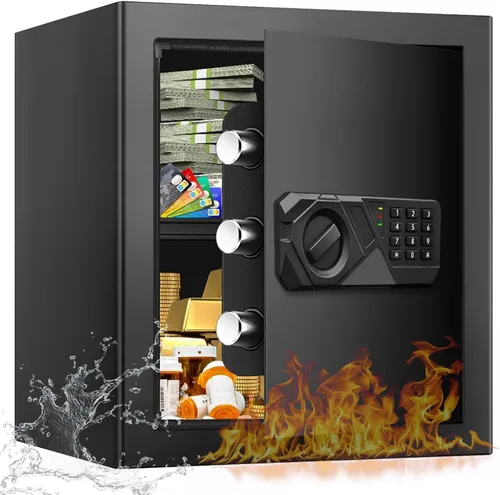 Miniatura 11 de Caja de seguridad grande de 3.3 pies cúbicos para uso doméstico a prueba de fuego y agua, caja de seguridad digital con llave y combinación, cajas