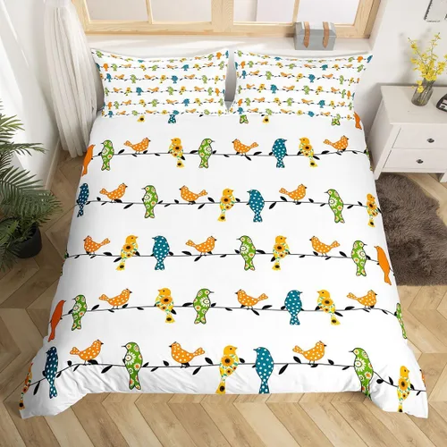 Miniatura 11 de Juego de ropa de cama de pájaros, tamaño individual para niños y niñas, adultos, dormitorio, universidad, decoración de Navidad, funda de edredón