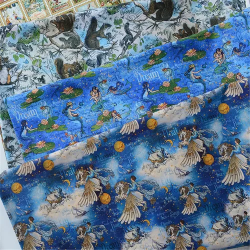 Miniatura 3 de BAWHO Mooie Pure Katoenen Stof Uniek Met Vleugels Fairy Fish Cartoon Boy Rijdt Op EEN Paard Dat Door De Wolken Patroondoek Loopt Voor Ambachten