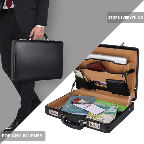Miniatura 9 de DA LV - Maletín de cuero de grano completo para hombre, bolsa para laptop de negocios, bolsa de cuero hecha a mano importada, adjunta, regalos