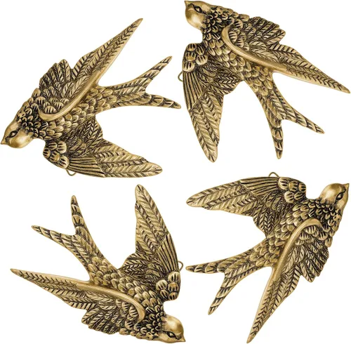 Miniatura 11 de Kathfly 2 piezas de escultura de pared vintage de resina dorada 3D, decoración de pared de latón dorado flotante para sala de estar, jardín al aire