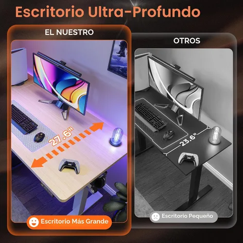 Miniatura 4 de Huuger - Escritorio grande eléctrico de pie ajustable en altura, de 55 x 28 pulgadas, escritorio para trabajar sentado o de pie, escritorio de Arce